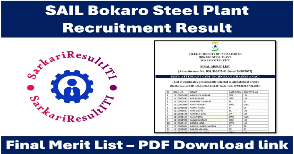 sail bokaro steel plant recruitment result