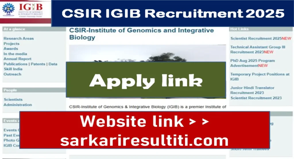 CSIR IGIB Recruitment 2025